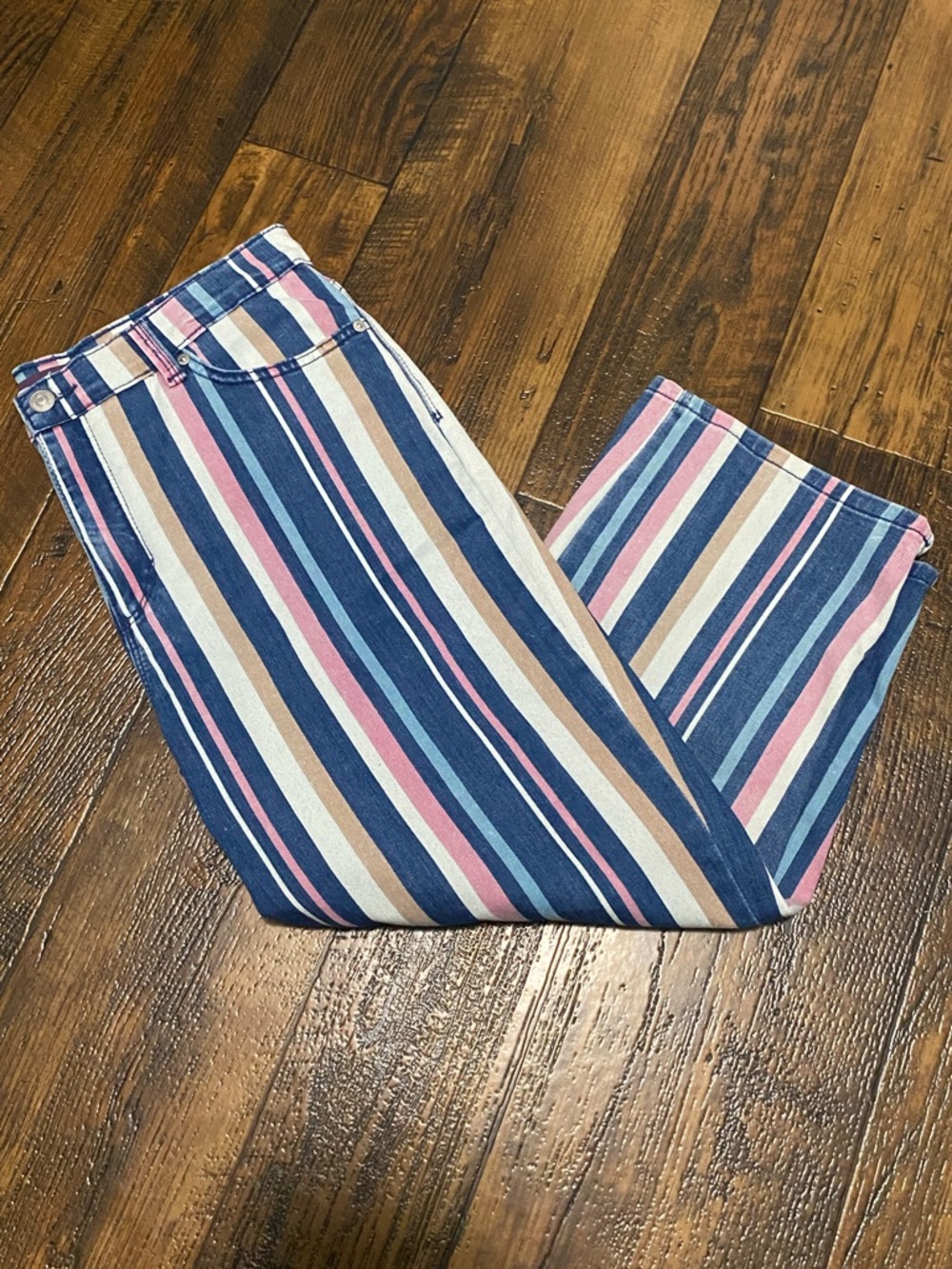 Gloria Vanderbilt Straight-Leg Jeans in Blue, Pink & Tan Stripe